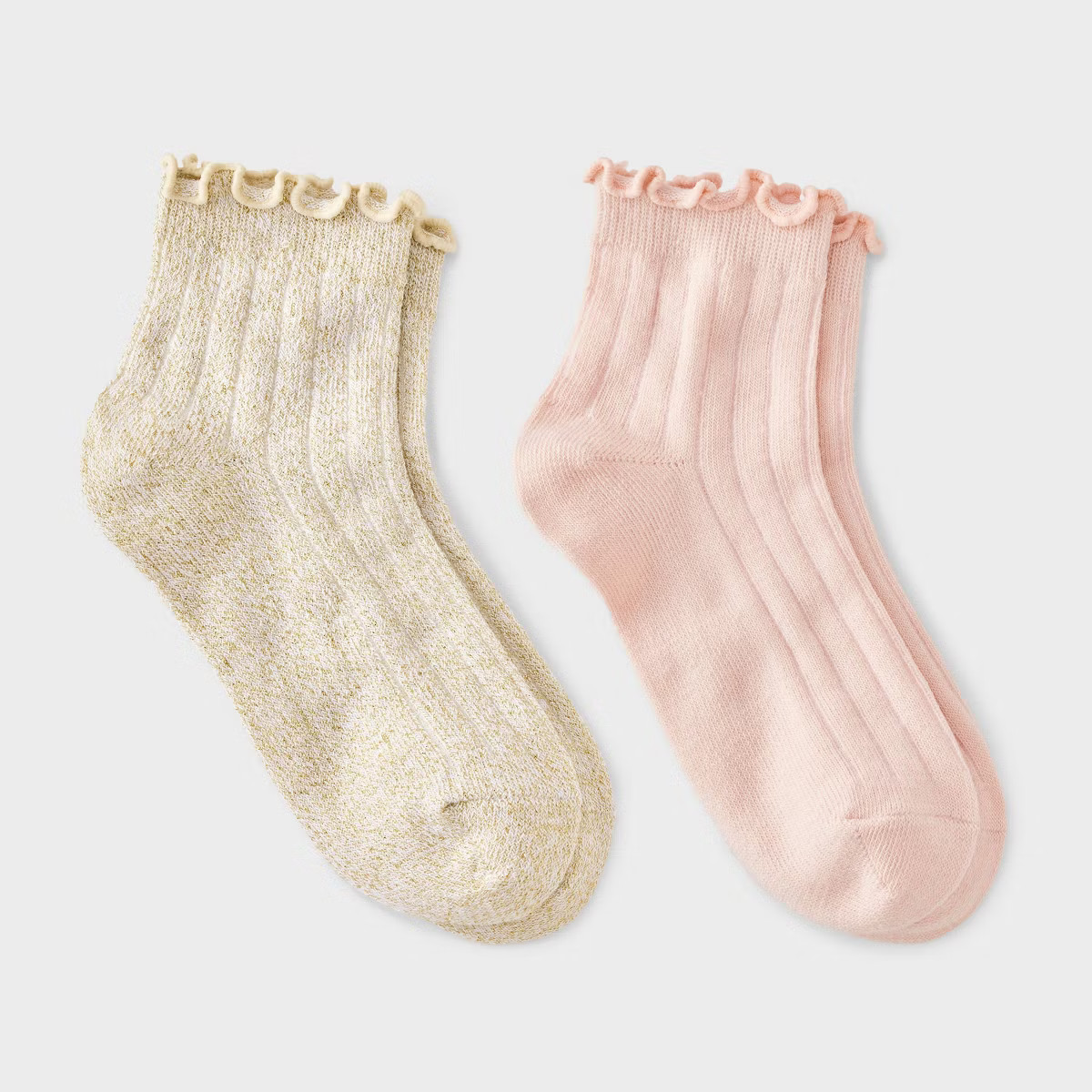 Girls' 2pk Sparkle Dressy Ankle Socks - Cat & Jack™ Ivory/Pink L | Target