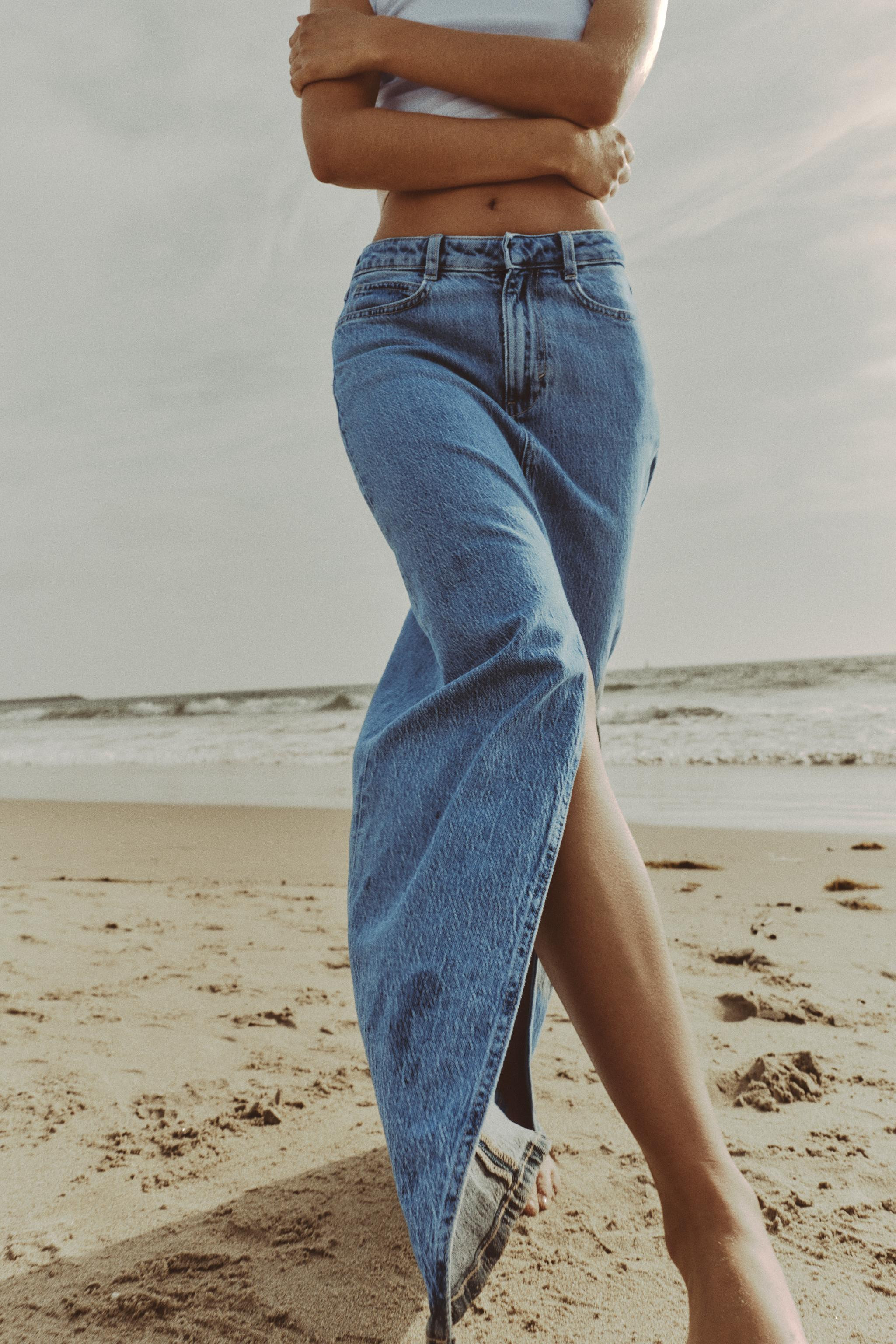 JUPE Z1975 MI-LONGUE EN JEAN À OUVERTURE | Zara FR