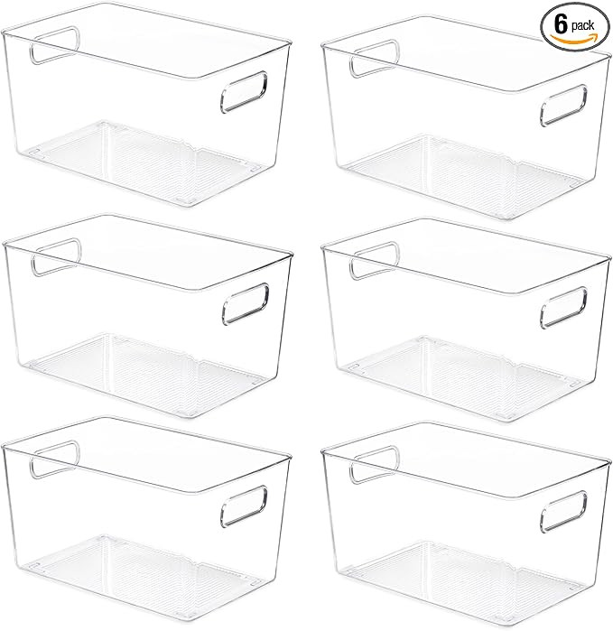 YIHONG 6 Pack Clear Pantry Organizer Bins, Plastic Containers with Handle for Kitchen,Freezer,Cab... | Amazon (US)