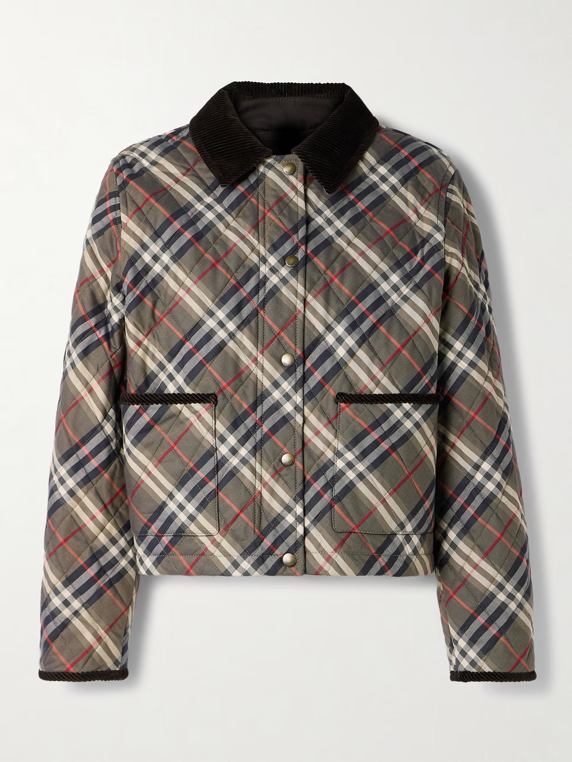 Corduroy-trimmed quilted checked cotton jacket | NET-A-PORTER (US)
