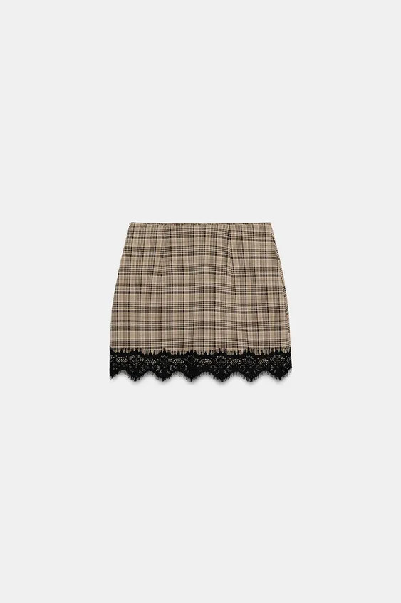 CHECK LACE SKORT | Zara DE