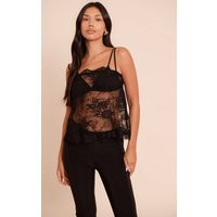 Black Sheer Lace Strappy Cami Top | PrettyLittleThing UK