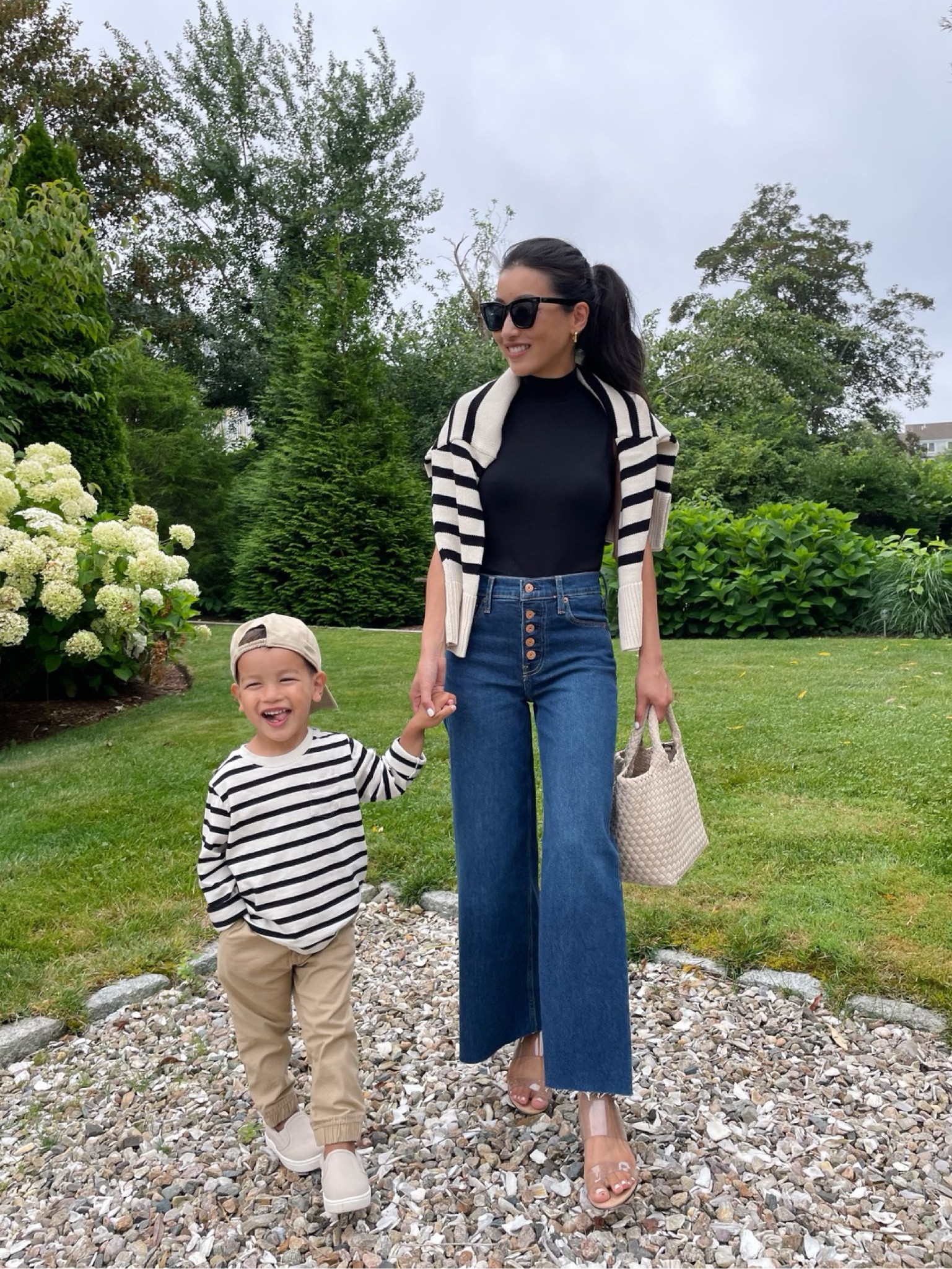 On me:
•Gap mid-high rise sankle jeans sz 24 petite, gap tends to run big for me, and this waist fits a little loose on me. This denim has some stretch to it. Love the cut and length!

Also linked the full length version which FYI runs very long in petites 

•Mockneck tank xs petite, very nice and smooth comfy fabric 
•stripe sweater petite Xs. Oversized wider fit. Kids version is also linked with a wide fit.

On Rio (age 2.5)
•Striped pocket tee 3
•Khaki joggers 2
•Slip on sneakers 7
•Baseball hat S/M 

#petite casual outfit, back to school toddler boys preschool outfits 

#LTKkids #LTKunder100 #LTKBacktoSchool