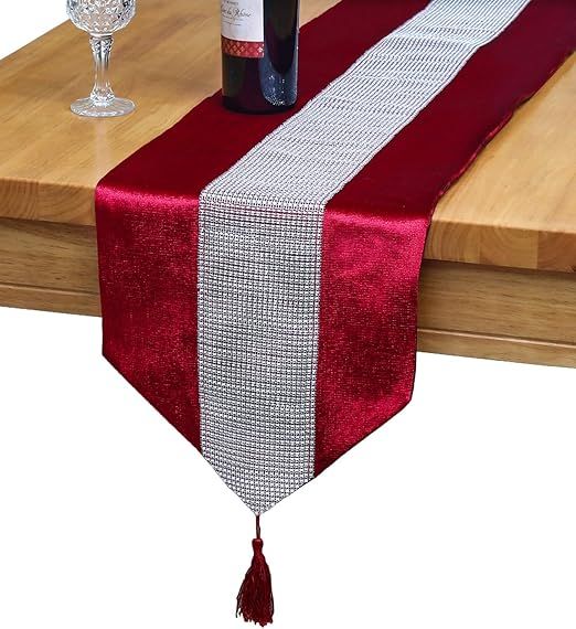 OZXCHIXU(TM 13inch x 72inch Table Runner with Diamante Strip and Tassels (red) | Amazon (US)