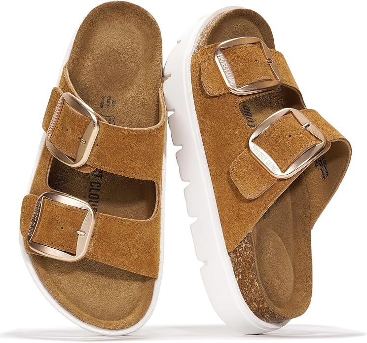 Project Cloud 100% Genuine Leather Platform Sandals Women Footwear - Wedge Chunky Slides for Wome... | Amazon (US)