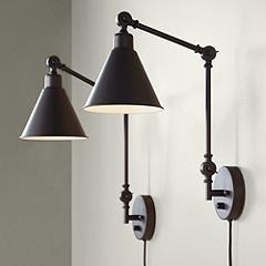 360 Lighting Wray Bronze Metal Adjustable Plug-In Wall Lamps Set of 2 | Lamps Plus