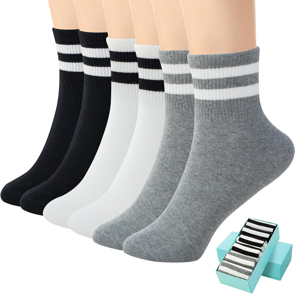 SISOSOCK Quarter Crew Cotton Socks, Striped, 6-10 Pairs | Amazon (US)
