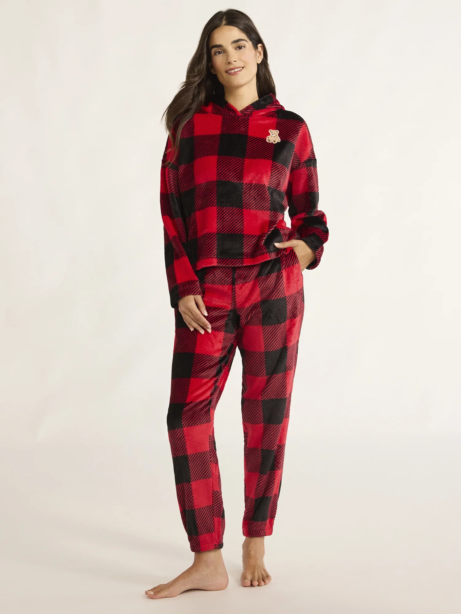 Joyspun Women's Plush Hoodie and Joggers Pajama Set, 2-Piece, Size XS-3X | Walmart (US)