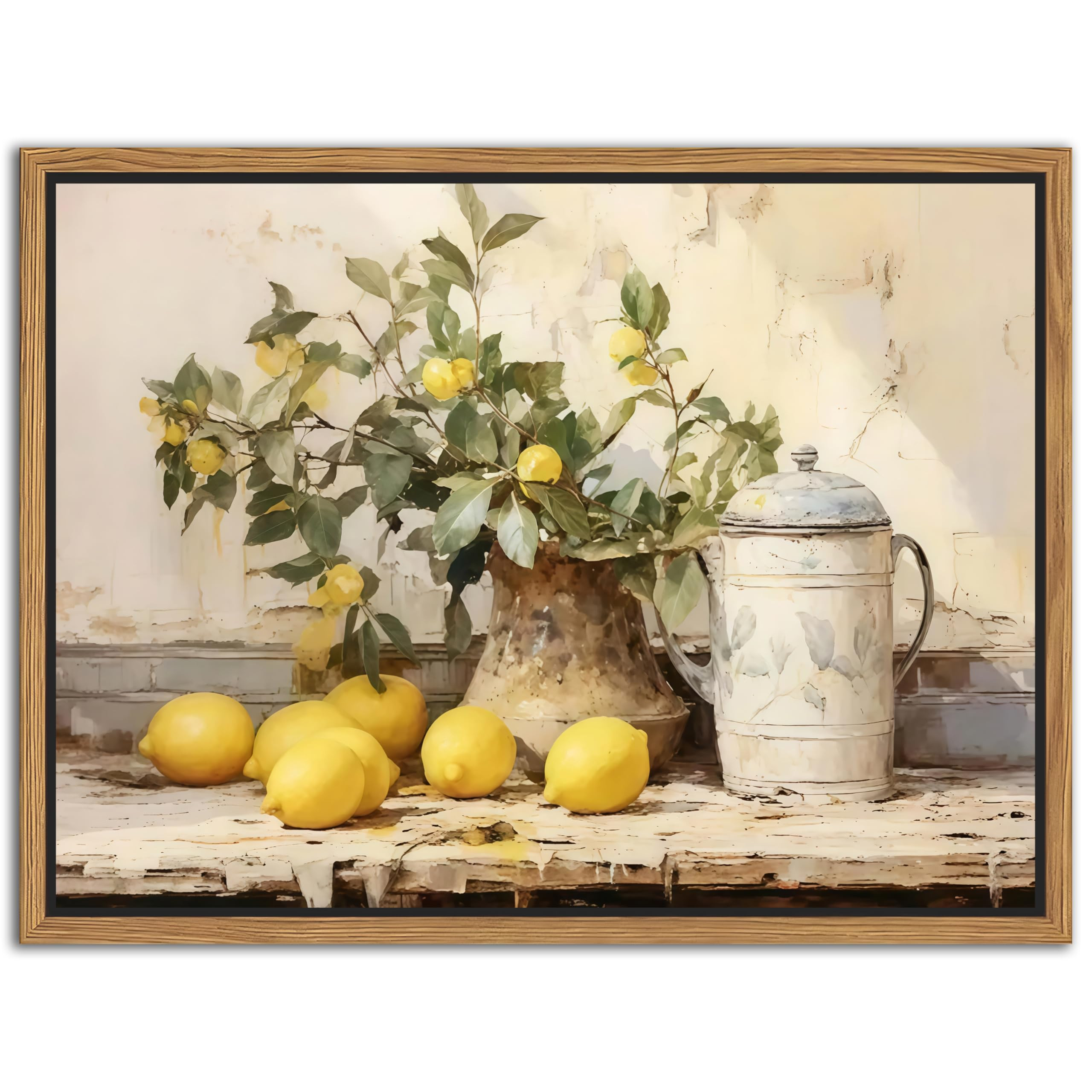 Floating Framed Vintage Kitchen Wall Art, Yellow Lemon Still Life Wall Decor Oil Paintings, Rusti... | Amazon (US)