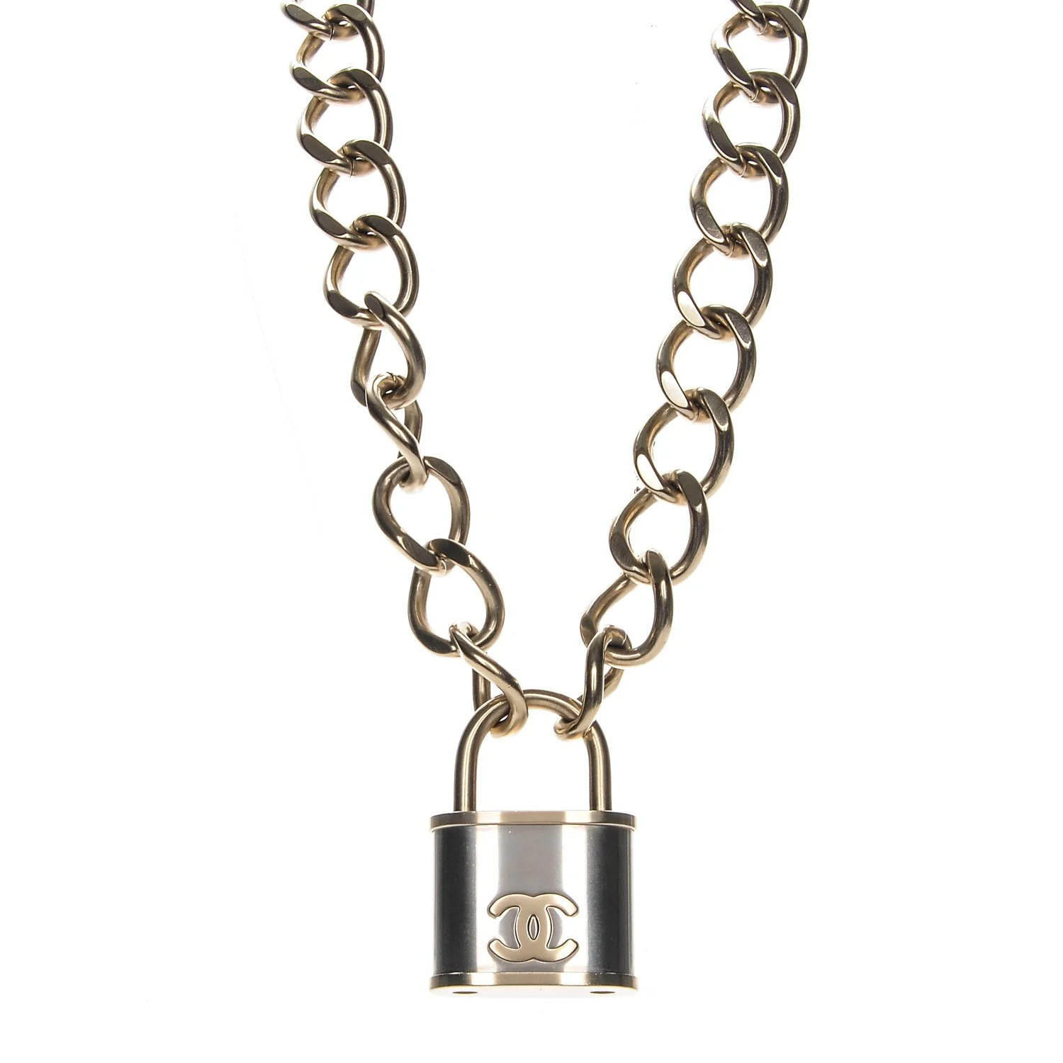 CC Oversized Padlock Necklace Gold Silver | FASHIONPHILE (US)