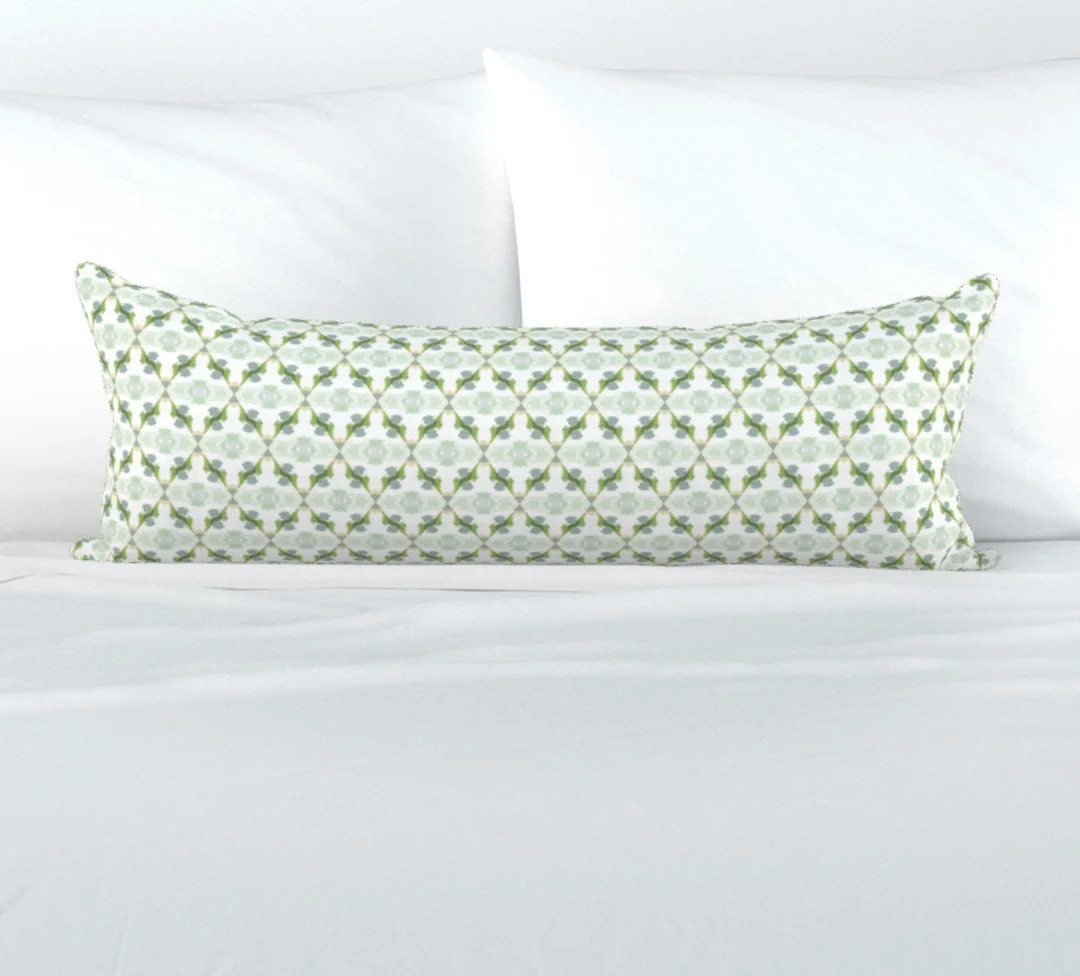 AZALEA LIME LATTICE Blue Green Beige Pillow Mist Blue Chartreuse Accent Pillow Chinoiserie Pastel... | Etsy (Global)