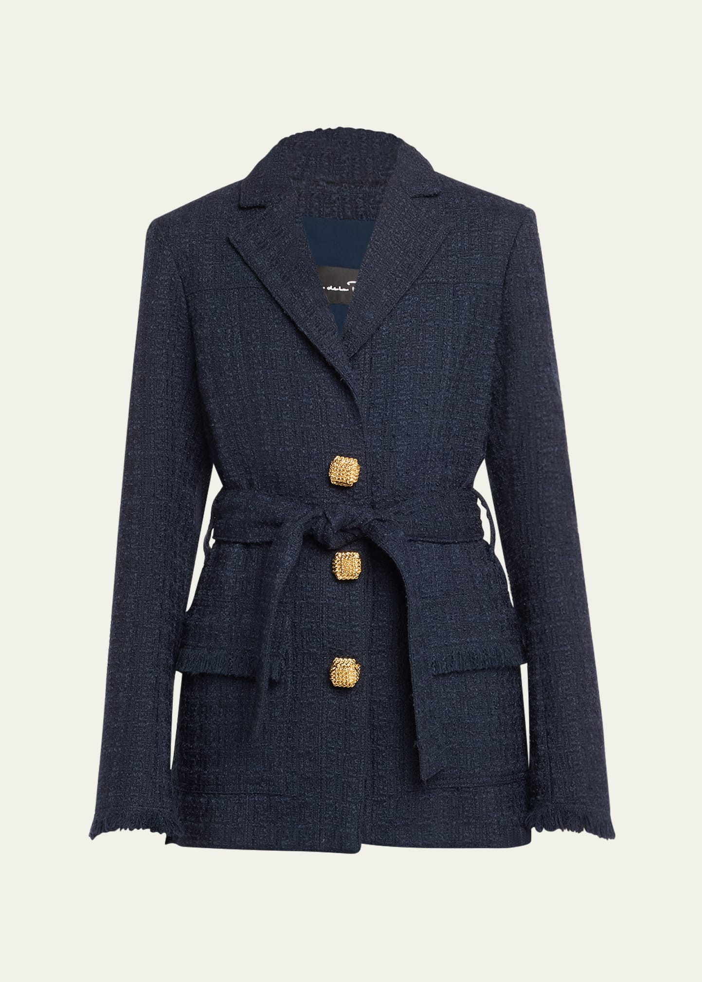 Oscar de la Renta Long-Sleeve Belted Single-Breasted Boucle Jacket | Bergdorf Goodman