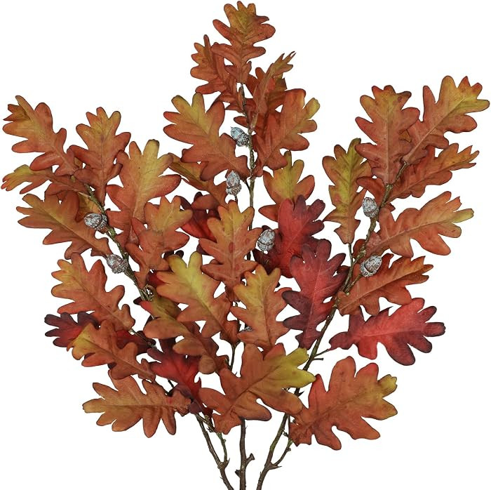 35" Long Faux Oak Leaf Stems with Acorns, 3Pcs Fall Stems for Vase Brown | Amazon (US)