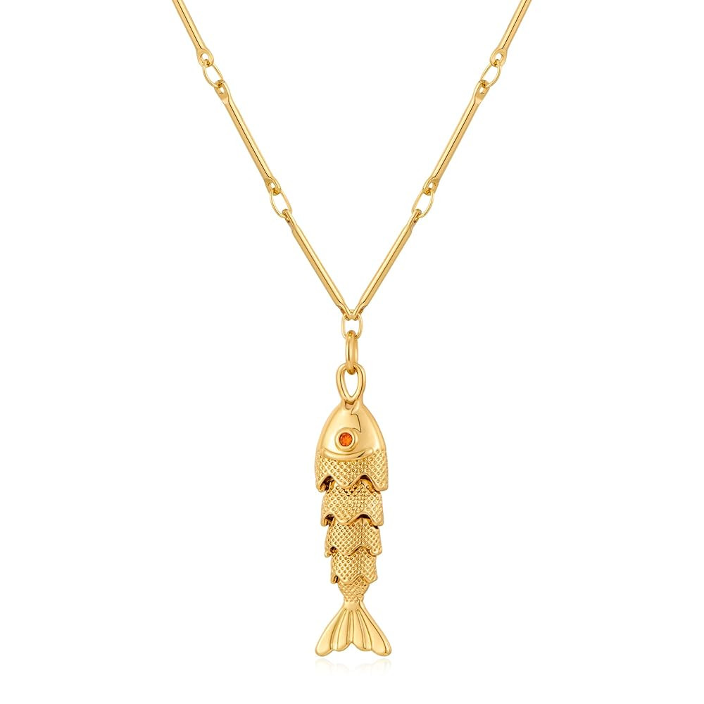 Beach Charm Necklaces Gold Silver Fish Drop Necklace for Women Dainty Beach Jewelry | Amazon (US)