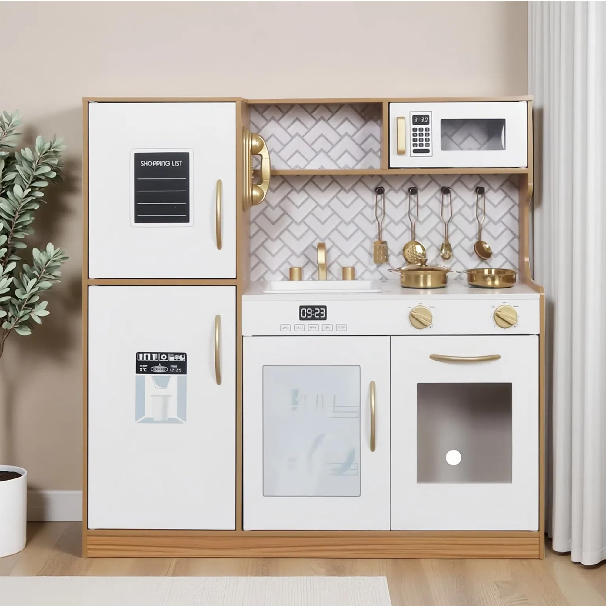 Wooden Play Kitchen Toy Set with Light, Kids Children Pretend Toy Kitchen Playset, Sink Play Toy ... | Amazon (US)