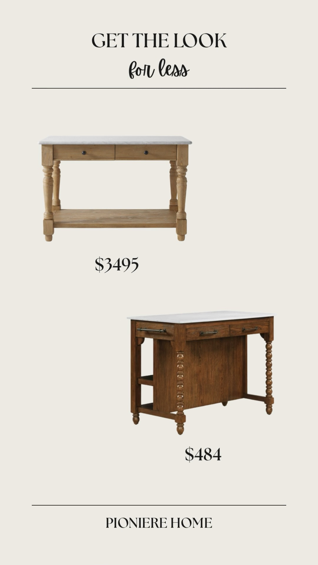 Get the look for less wood freestanding island. Kitchen island, spindle legged wood island, designer look for less #furnituredupe

#LTKHome #LTKSeasonal #LTKdayinmylife