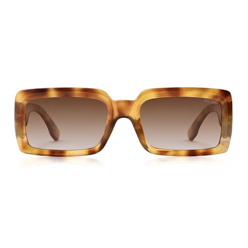 SOJOS Trendy Retro Rectangle Polarized Sunglasses Men 90s Vintage Square Womens Sunnies Shades SJ2388 Yellow Tortorise Frame Brown Grading Lens | Amazon (US)
