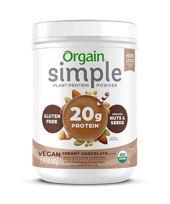 Orgain Simple Organic Vegan Protein Powder, Chocolate - 20g of Plant Based, Made with Fewer Ingre... | Amazon (US)