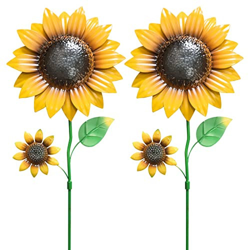 YEAHOME Garden Decor for Outside, 2 Pack 22.4“ Sunflower Garden Stakes Spring Decor, Metal Flowers with Shaking Head Yard Art for Outdoor Yard Lawn Patio Decoration | Amazon (US)