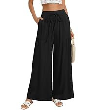 GRACE KARIN Women Linen Pants Wide Leg Casual Palazzo Pants Flowy Beach Summer Trousers Pants wit... | Amazon (US)