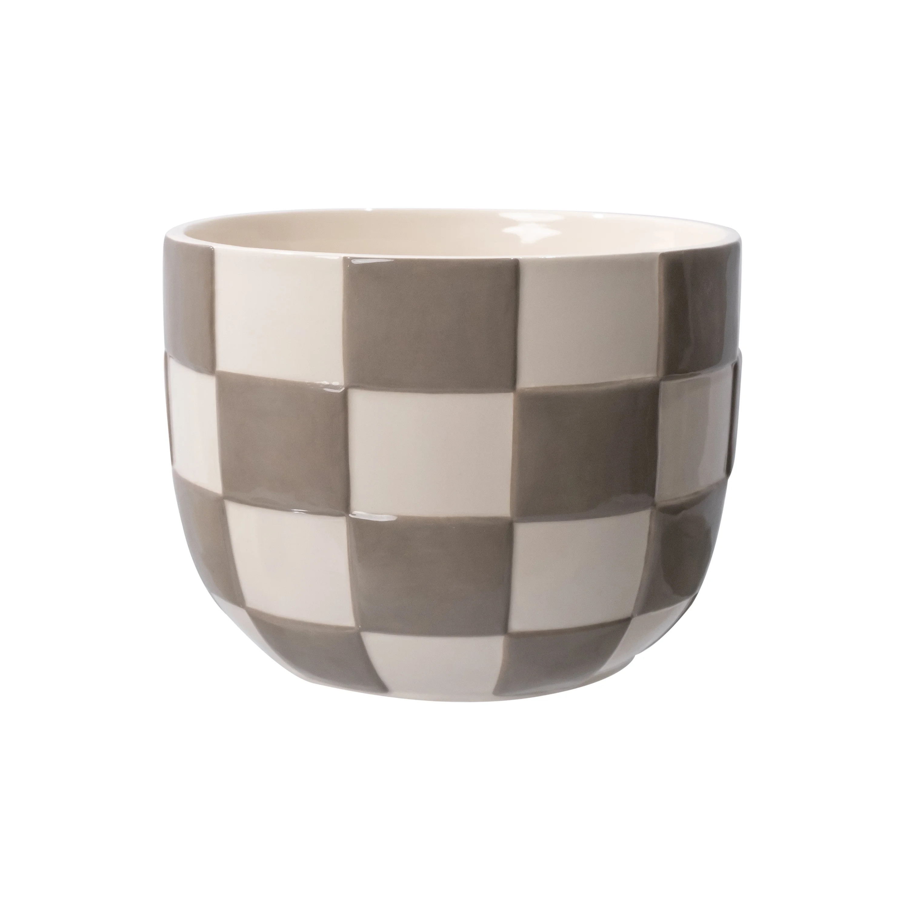 Mainstays Lennon 8.1" x 8.1" x 6" Round Birch Gray Checkered Ceramic Planter | Walmart (US)