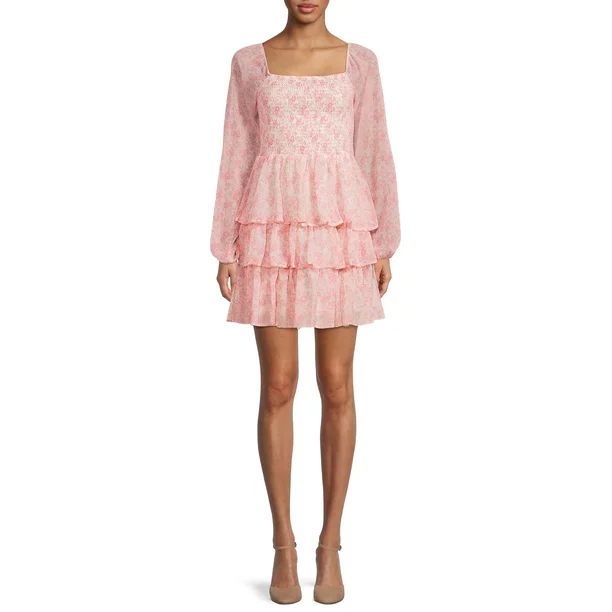 Madden NYC Women's Juniors' Triple Ruffle Smocked Peasant Dress - Walmart.com | Walmart (US)