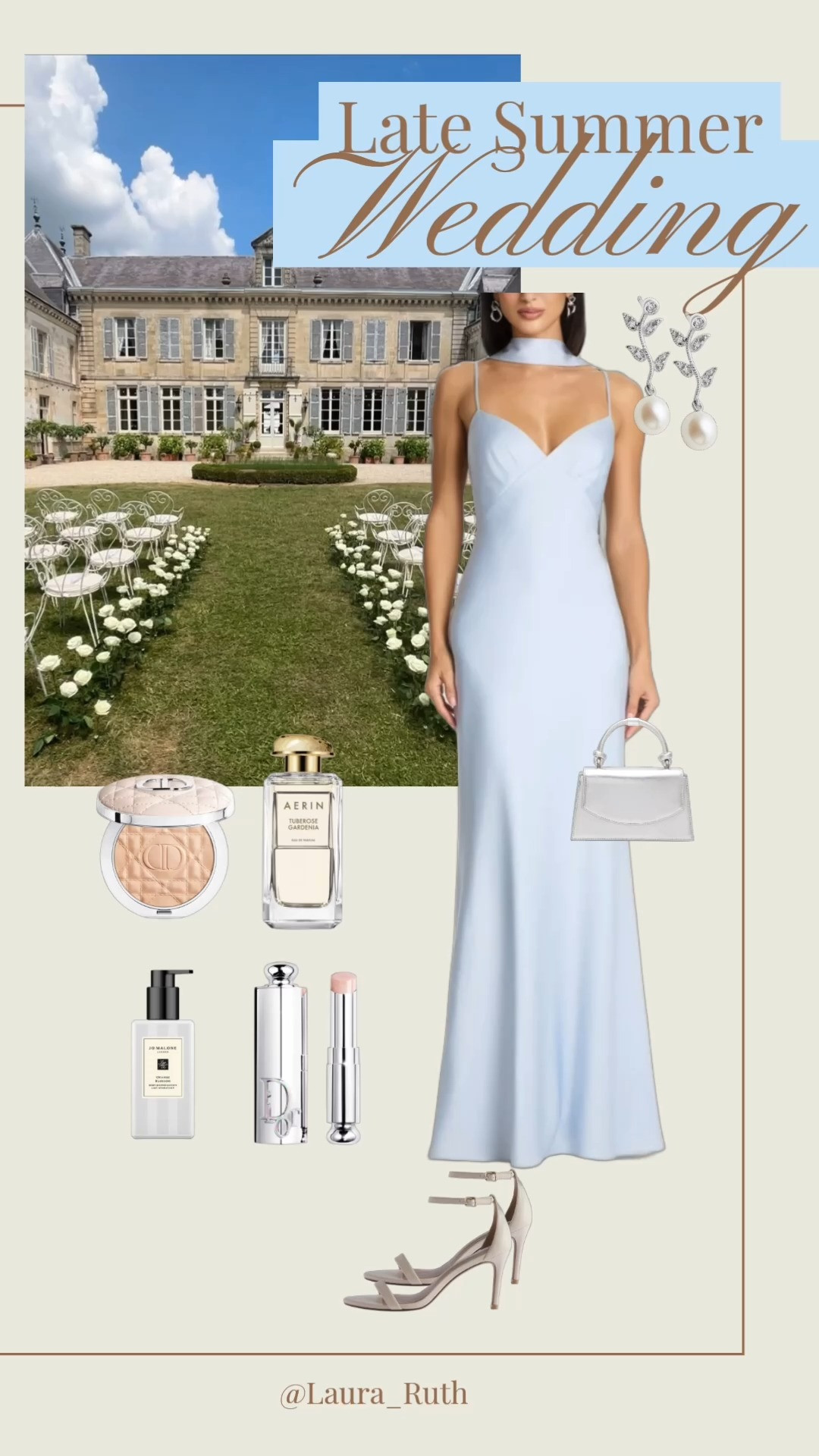 Late summer wedding guest outfit 🤍✨ A powder blue gown, delicate pearl details and strappy heels feel made for a romantic château setting. The perfect palette for an elegant end of summer celebration. wedding guest dress summer

 

 #LTKsummer #LTKwedding #LTKdresses