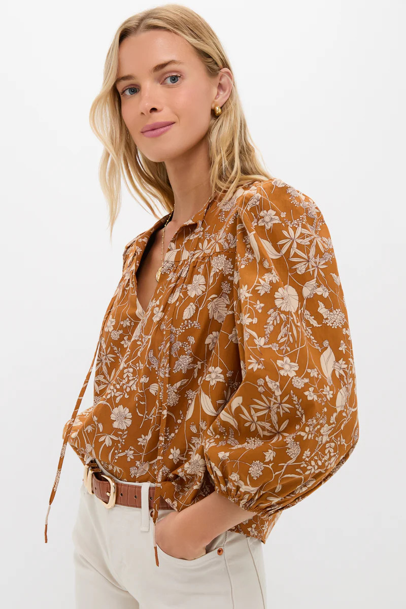 Burnt Orange Floral Long Sleeve Petunia Blouse | Tuckernuck (US)