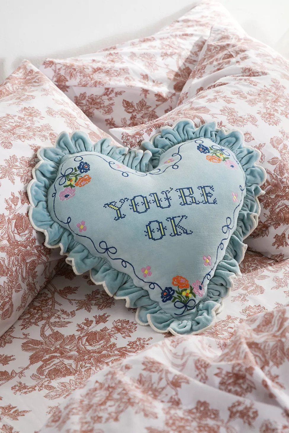 Ruffle Heart Velvet Throw Pillow | Urban Outfitters (US and RoW)