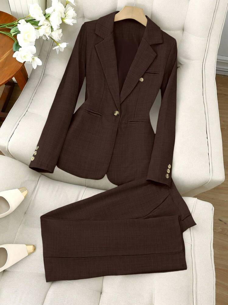 SHEIN Clasi Floral Sheer Fabric Long Sleeve Top And Pants Casual Business Office Suit, All Season... | SHEIN