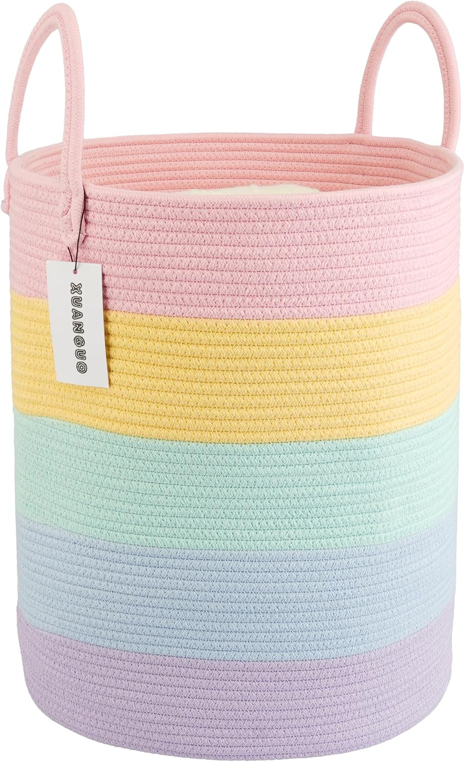 XUANGUO Rope Laundry Basket Hamper for Kids Girl, rainbow | Amazon (US)