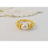 Pearl Ring, Ri-101G, 1 Piece, 16K Shiny Gold Plated Brass, Fresh Water Pearl, Inner 16mm, Closed Enhanced Plating | Etsy (US)