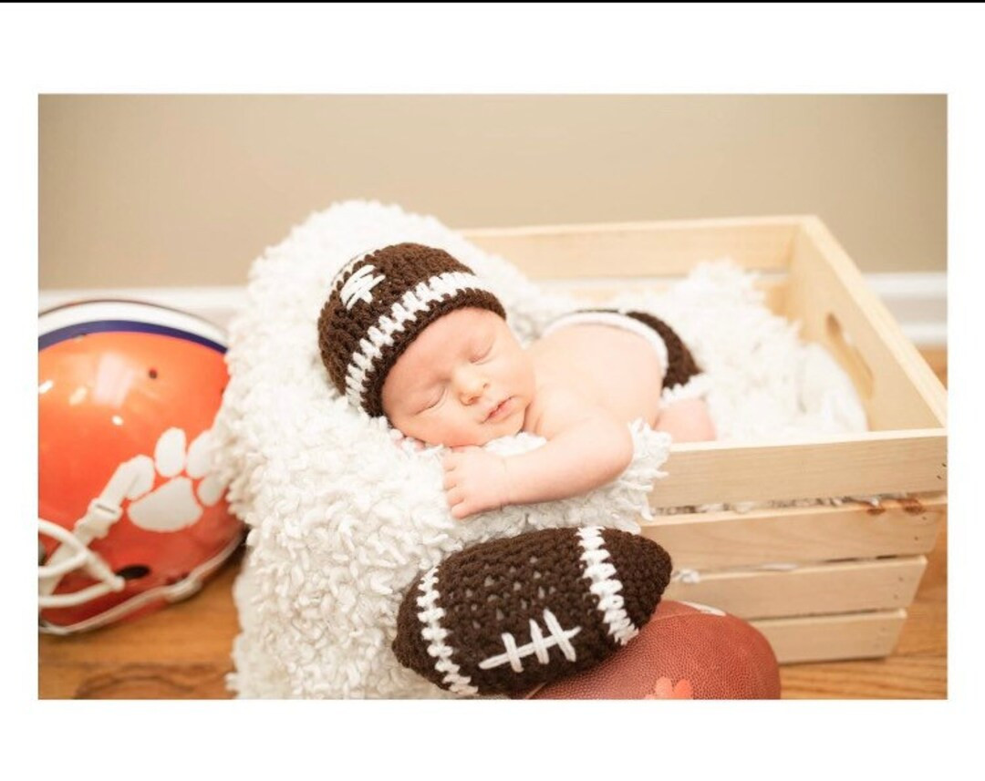 3 piece Crochet football set/Baby football Set/Crochet football Set/Football Set /Hat/Diaper Cove... | Etsy (US)
