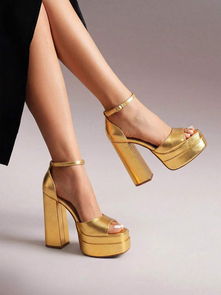 2026 New Platform Chunky Ultra High Heeled Sandals, Sexy Peep Toe Adjustable Ankle Strap Heeled Sandals Suitable For Prom Night Party Wedding And Summer Spring Wearing | SHEIN