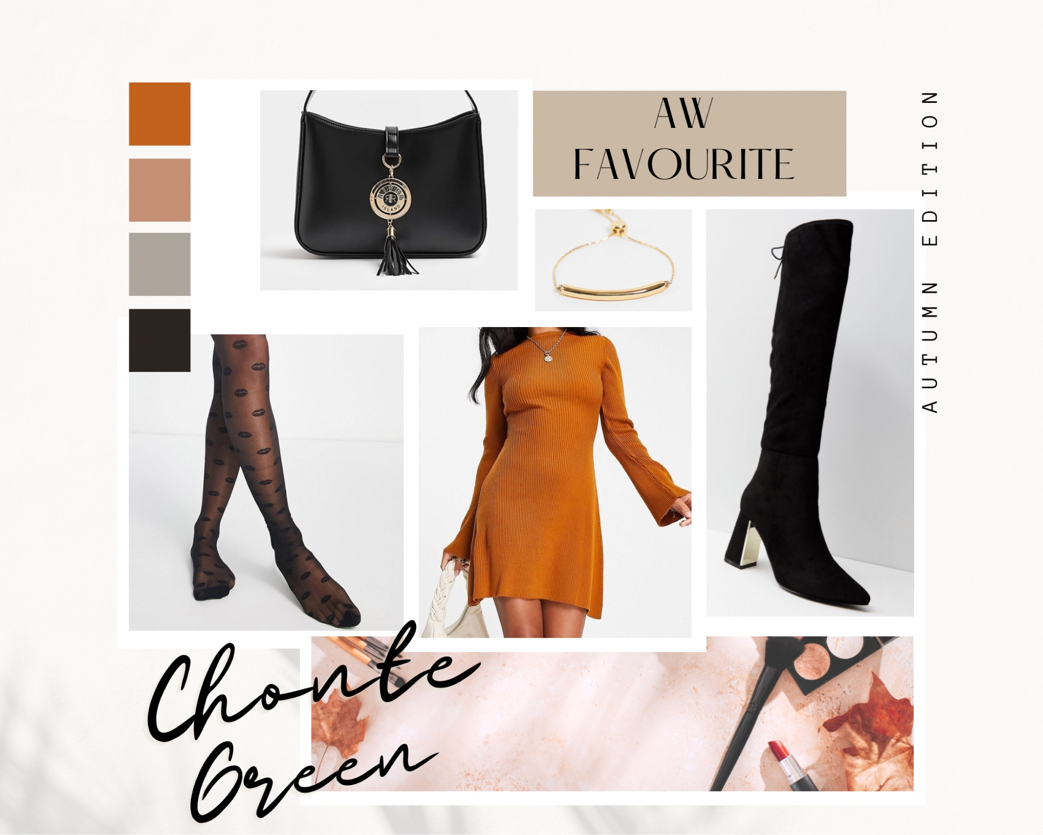 Autumn look II, Burnt Orange and Black Colour Template, knee high boots, Gold elements 

#LTKSeasonal #LTKcurves #LTKeurope
