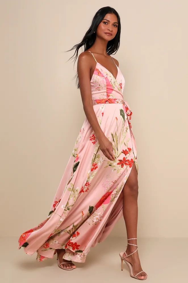 Still the One Blush Pink Floral Print Satin Maxi Dress | Lulus