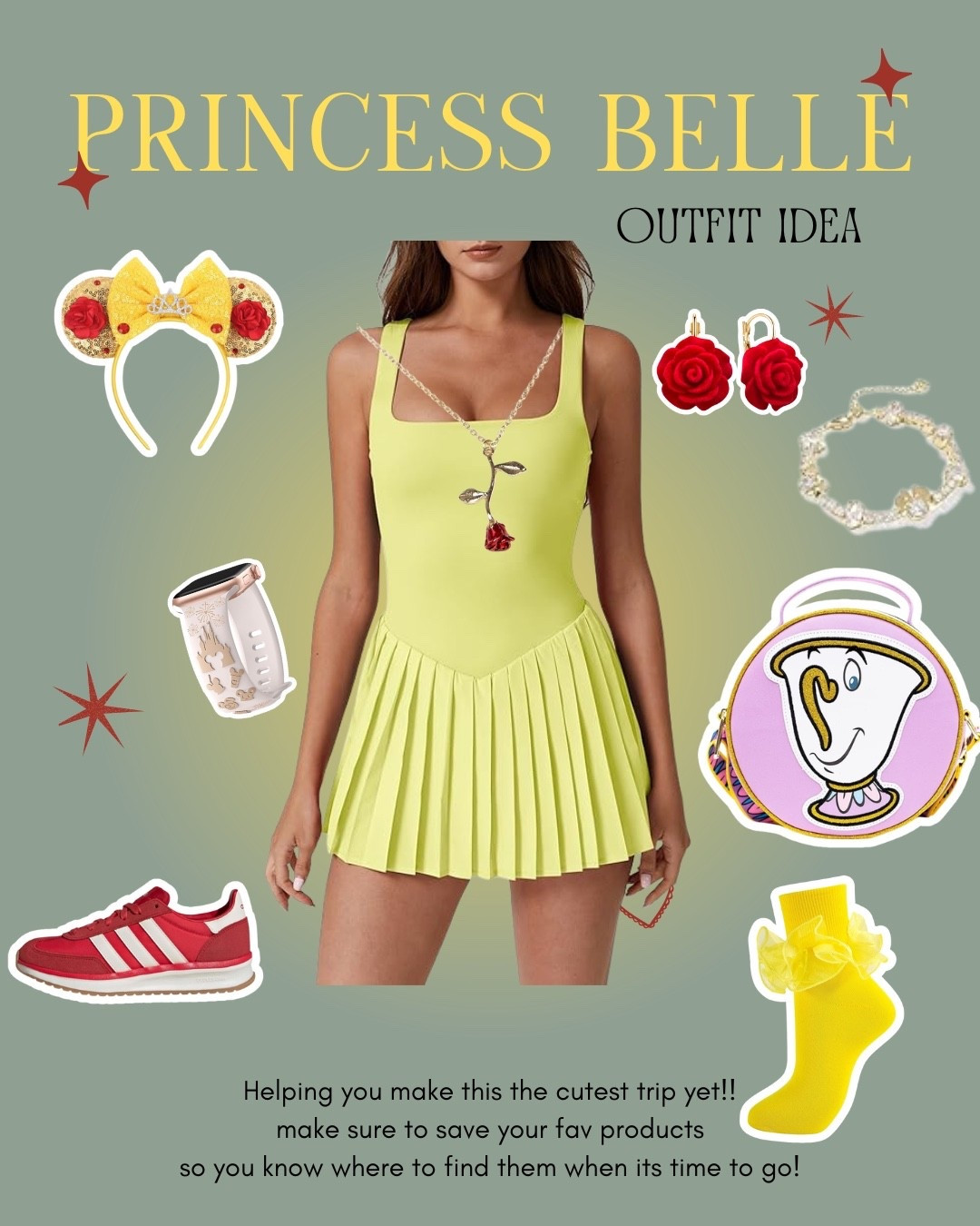 🌹 Princess Belle Disney Outfit Idea 💛✨ 
 #DisneyOutfitInspo
The perfect Belle-inspired park outfit—cute, comfy, and photo-ready. Save it to your LTK now so outfit planning is DONE before your trip!
Planning a Disney vacation is already a full-time job—dining reservations, Genie+ strategy, park days mapped out… the last thing you need is stressing over what to wear. You want something princess-inspired (but not a full costume), breathable for the heat, and comfortable enough for 20,000+ steps.
This Belle-inspired look is the perfect balance 💛 A golden yellow dress for those Beauty and the Beast vibes, comfy sneakers for all-day walking, and the sweetest rose accessories to tie it all together. It’s polished, playful, and made for castle pics and Main Street moments.
Everything is linked in my LTK—tap, save your faves, and make packing for Disney the easiest part of your trip ✨🌹

#LTKActive #LTKTravel #LTKootd