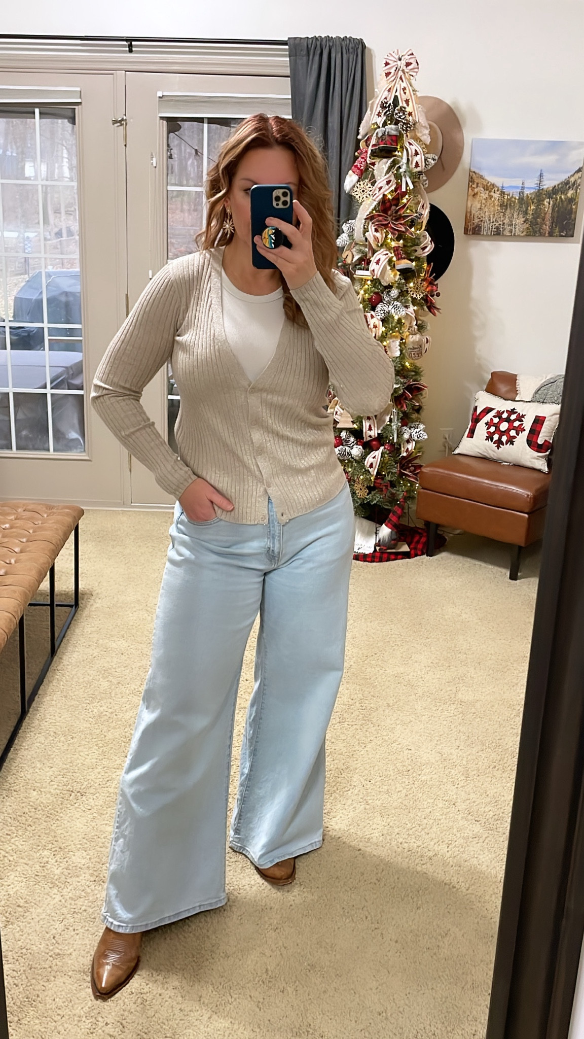 New Years Day look. Sweater has a beautiful gold shimmer throughout  
Large in sweater and tank. Wide leg jeans and starburst earrings are old; linked similar options. Western boots are TTS  

#LTKstyletip #LTKplussize #LTKmidsize