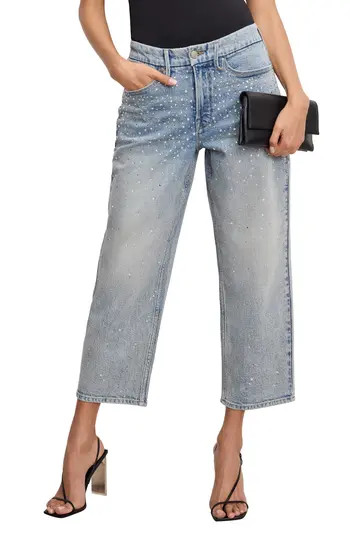 Good American Crystal Stars Good '90s Crop Straight Leg Jeans in Indigo908 at Nordstrom Rack | Nordstrom Rack