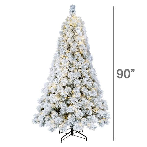 (B26) Pre-Lit LED Flocked Static Pine Christmas Tree, 7.5' | At Home