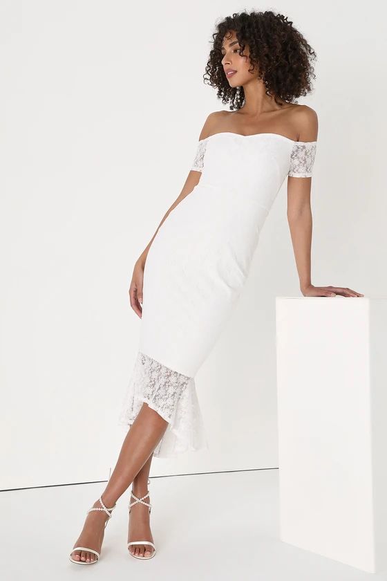 Definition of Gorgeous Ivory Lace Off-the-Shoulder Midi Dress | Lulus (US)