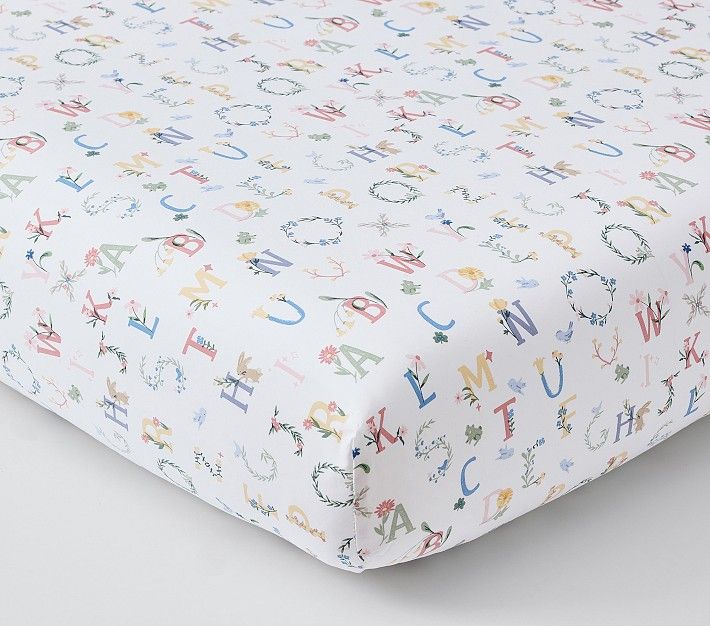 Floral ABC Organic Crib Fitted Sheet | Pottery Barn Kids