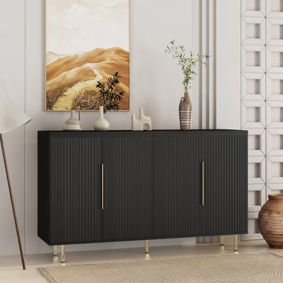 Modern Black Sideboard Buffet Storage Cabinet With Fluted Doors, Adjustable Shelves, Accent Console Cabinet For Dining Room - Panipeachy | Target