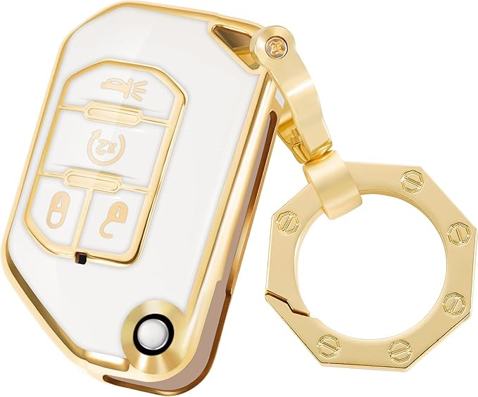 YHC for Jeep Key Fob Cover Car Key Case Shell with Gold Keychain fit Wrangler Gladiator JL JLU JT | Amazon (US)