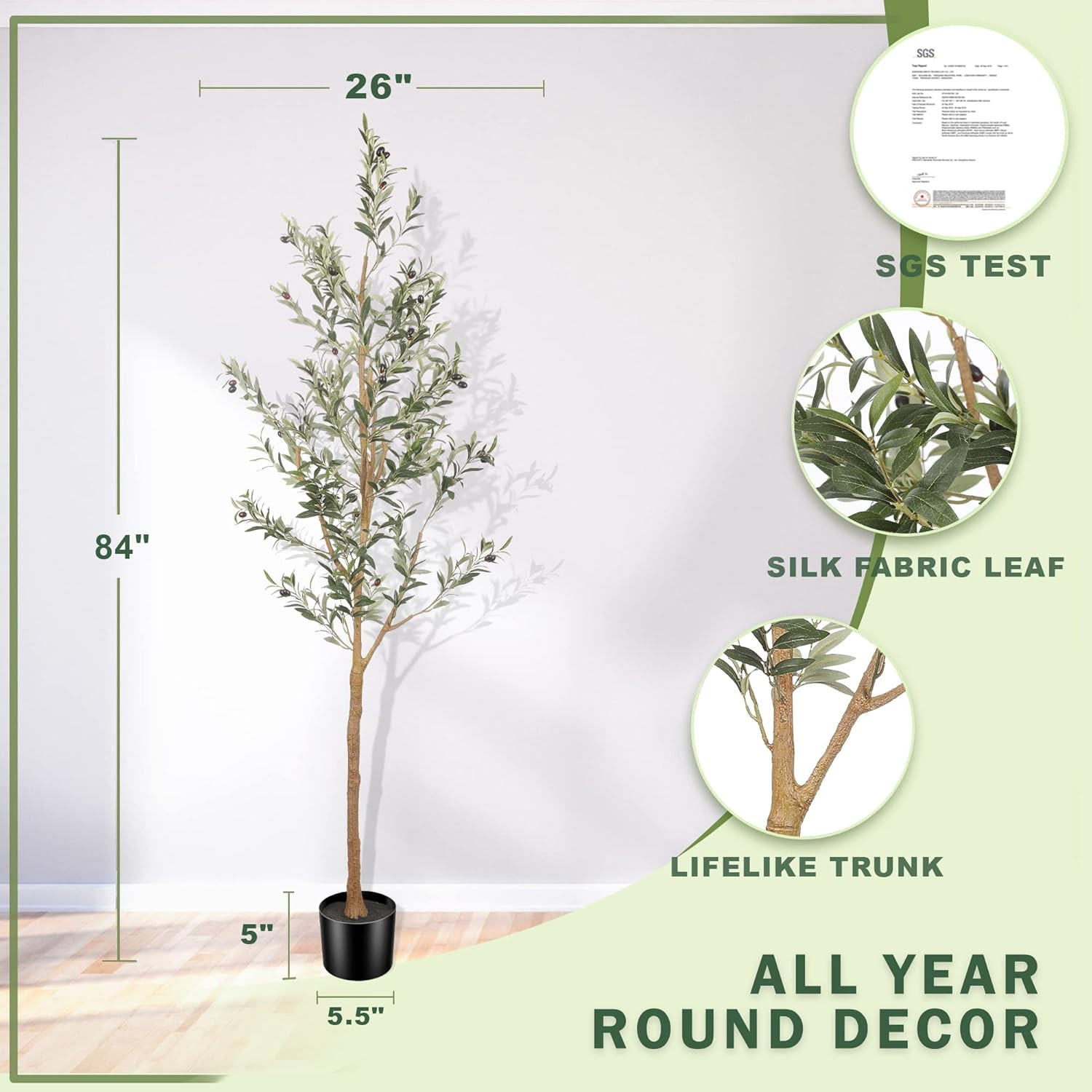 LYERSE 7ft Artificial Olive Tree Tall Fake Potted Olive Silk Tree with Planter Large Faux Olive B... | Amazon (US)