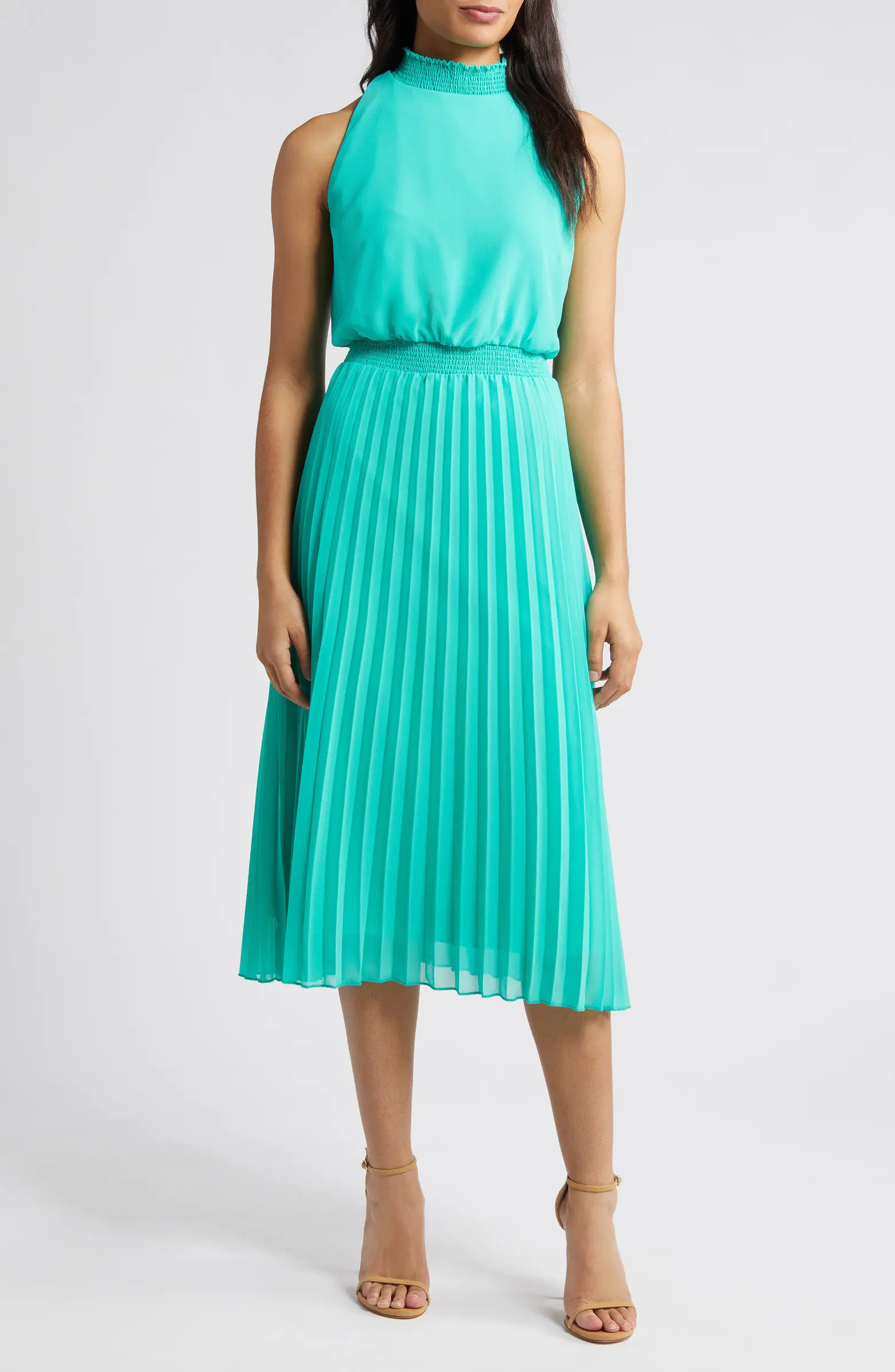Smocked Plissé Midi Dress | Nordstrom