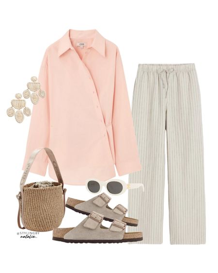 Coral wrap shirt, pinstripe linen trousers, Chloe bucket bag, Birkenstock Arizona sandals & celine sunglasses.
Spring summer outfit, sunny city break look, casual chic, everyday look.

#LTKstyletip #LTKSeasonal #LTKtravel