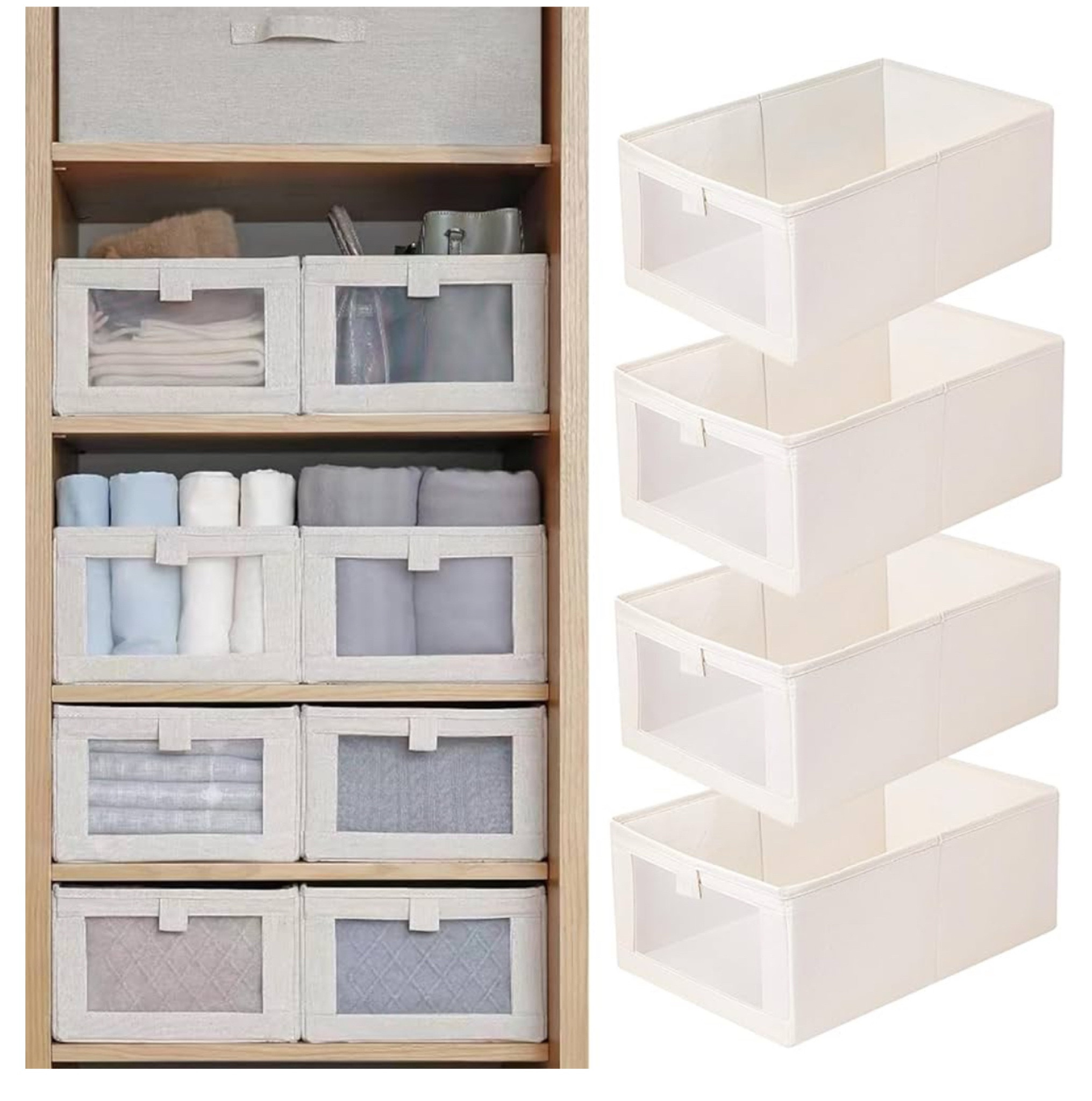 Linen Closet Organizers And Storage, 4 Pack Closet Storage Bins Linen Closet Baskets for Closet Organization Foldable Closet Organizer Bins with Clear Window For Organizing Clothing, Jeans, Shelves

#LTKHome