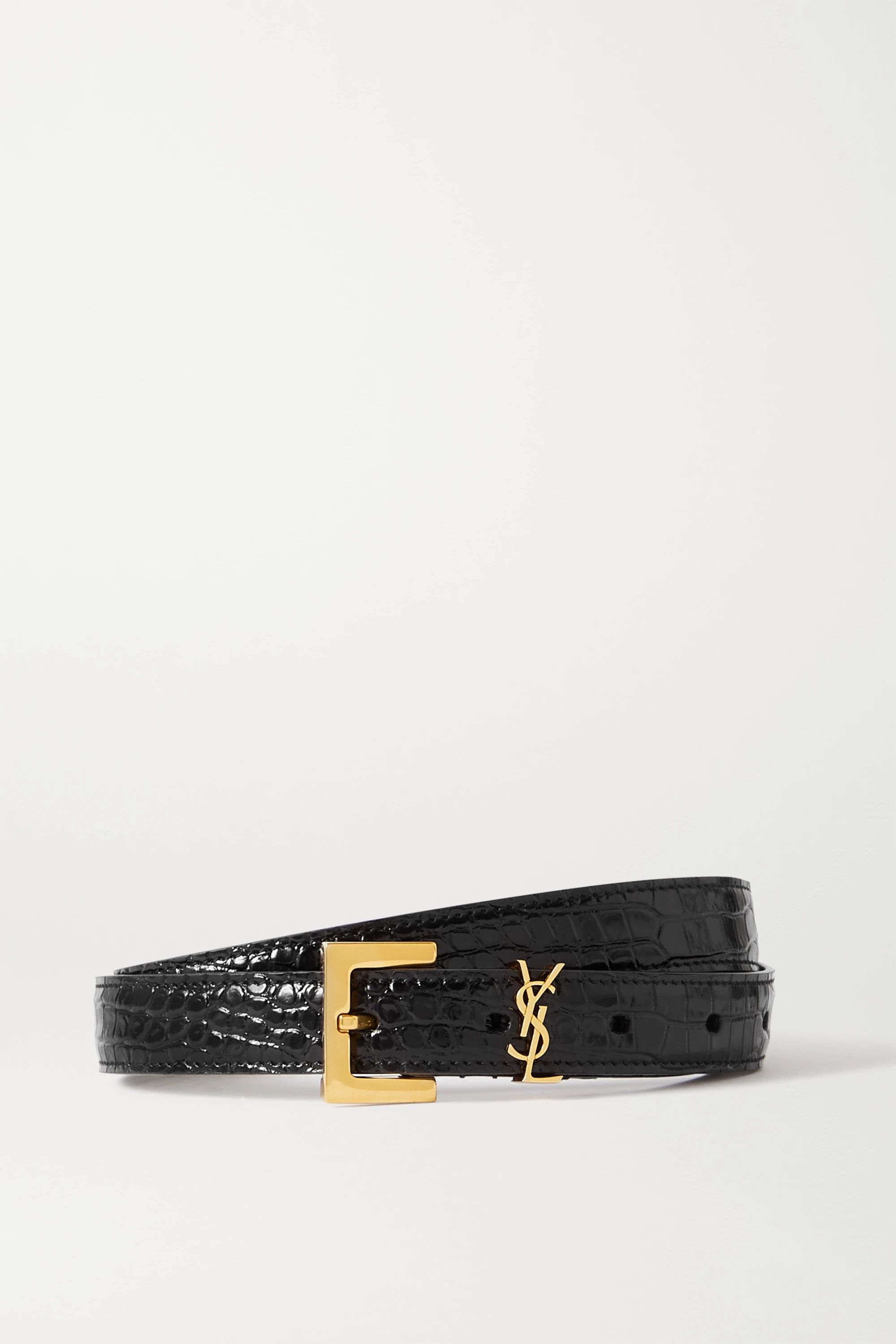 Black Embellished croc-effect leather belt  | SAINT LAURENT | NET-A-PORTER | NET-A-PORTER (UK & EU)