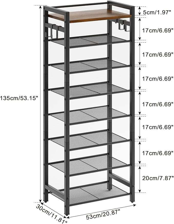 IBUYKE 8 Tiers Tall Shoe Rack, Shoe Storage Organiser for 14-21 Pairs of Shoes, Versatile Metal S... | Amazon (UK)